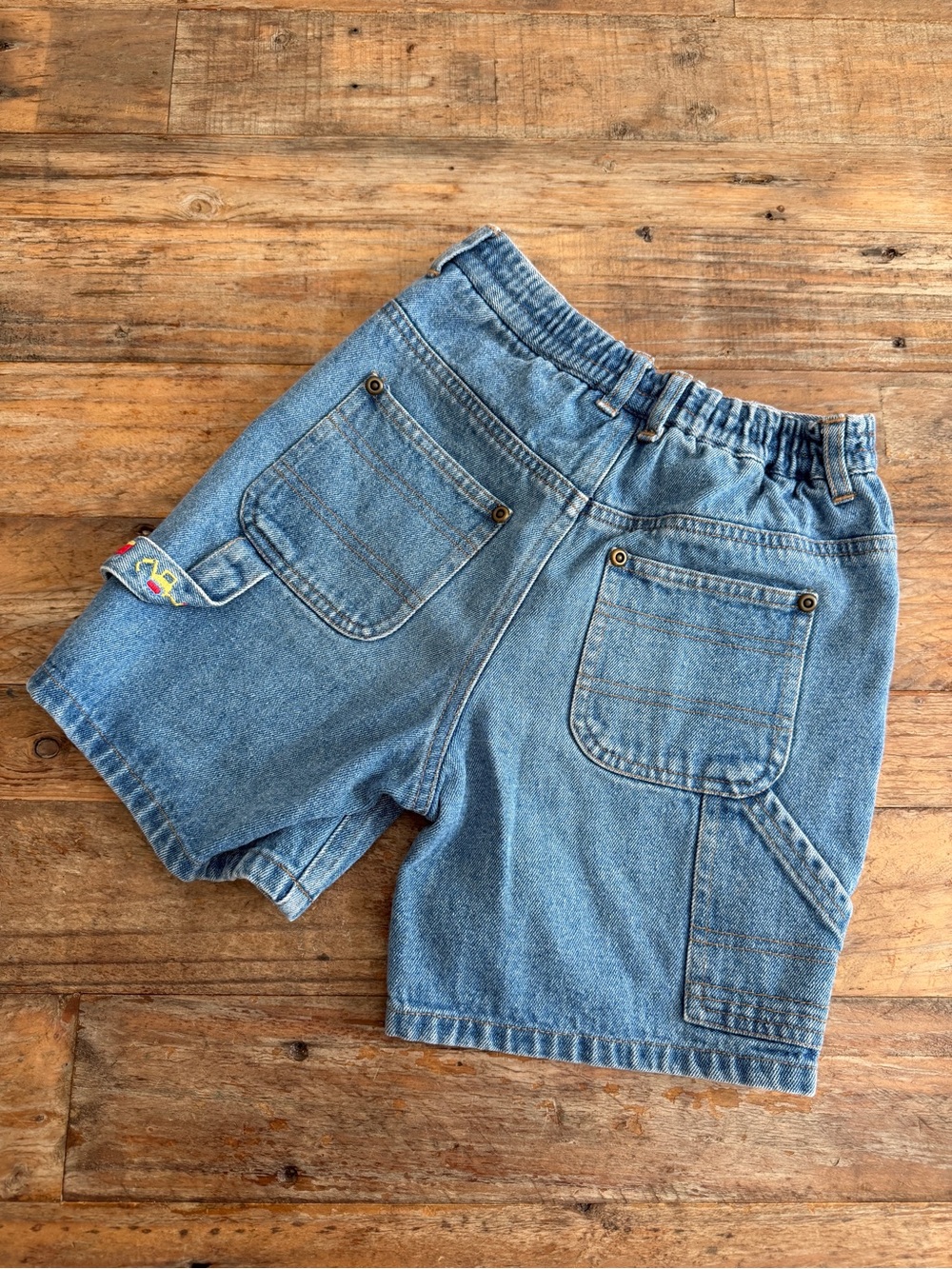Vintage Blue Denim Embroidered Utility Shorts